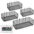 4 Pack Pegboard Baskets Set 4 Size Metal Wall Organizer Square Style Black
