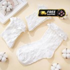 3 Pairs White Ruffle Socks For Women Turn-cuff Lace Frilly Ankle Sock Comfortabl