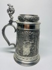 Vintage German Pewter Beer Stein Lidded Tankard Coat Of Arms Made In West German