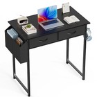 Office Computer Desk 32in Small Home Table With 2 Fabric Drawers   Side Bags