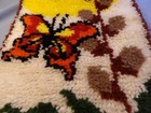Vintage 70s Latch Hook Rug Mcm Flowers Butterfly Sun 35 x15 