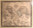 Antique Map From Book  1830-60  The World In Hemispheres  Professionally Framed
