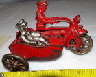 Antique Cast Iron Hubley Red Motorcycle  cop  W  Sidecar And Rider
