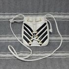Vtg Saks Fifth Avenue White Leather Mini Shoulder Tote Bag Draw String   Stripes