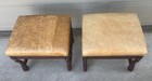 Pair Hancock   Moore Leather Ottoman Stools Benches Walnut French Spanish Style