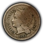 1865 3c Nickel Three Cent Piece - Mint Error Retained Cud - Sku-z6282