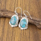 Natural Blue Copper Turquoise Earrings 925 Sterling Silver Women Dangle Jewelry