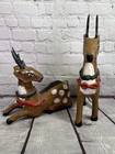 Vintage Set Of 2 Paper Mache Deer Reindeer Figurines Christmas Decor