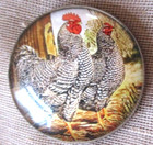 Lrg Glass Pic Button  roosters   Hens  - Beautiful Pair Speckled Chickens   30mm