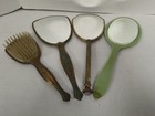 Vintage Vanity Set 2 Piece Gold Tone Hand Mirror And Brush Plus 2 More Mirrors 