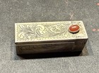 Vintage Antique 1930    Italy Silver 800 Red Cabochon Etched Lipstick Case Holder