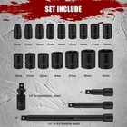 20pcs 1 2  Drive Shallow Impact Socket Set Metric 10mm-32mm Cr-v 6-point
