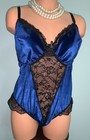 New Shiny  Blue Velvet   Lace Teddy Bodysuit 2x Frilly Flutter Thong