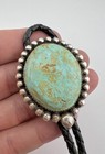 Vtg Navajo Sterling Silver High Grade Kingman Turquoise Oval Bolo Tie