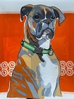 Department 56 Enesco Boxer Dog Glass Dish Plate Hand Painted On Orange 5 75   