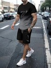 Men   s Summer Sports Set Short Sleeve T-shirt   Shorts 2-piece Outfit Casual Stre