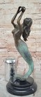 Signed Roche Nude Mythical Mermaid Bronze Sculpture Statue Figure Figurine Art