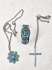 Southwest Vintage Turquoise Jewelry Cuff Bracelet Necklace Cross Pendant Lot