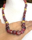 Antique Mix  Red Skunk  Venetian Glass Trade Beads Necklace Red Yellow Blue