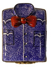 Limoges Peint Main Trinket Box-denim Western Shirt-red Bowtie-pv Marque Deposee