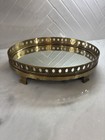 Vintage Brass Mirrored Vanity Tray Footed Perfume Display Pierced Gallery Edge 