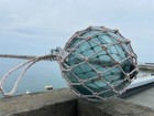 Japanese Glass Fishing Float           Mark Blue 22cm Hand-netted Vintage Ukidama