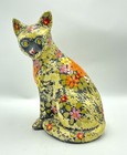 Vintage Alvino Bagni Floral Ceramic Cat Sculpture Mid Century Italy Bitossi Mcm