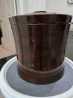 Vintage Hand Turned Mahogany Ice Bucket - Mcm With Pyrex Glass Liner Barware