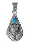 Turquoise And Sterling Silver Buffalo Pendant By Navajo Artisan Darrell Morgan