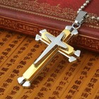 Men s Silver Black Double Layer Cross Pendant Christian Necklace Box Chain 24 