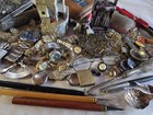 Vtg Junk Drawer Lot Watches Keys  925 Jewelry Silverplate Stamp Coins Glasses