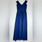 Navy Blue Lace Bodice Chiffon A-line Gown Mother Of The Bride Black Tie Sz 12
