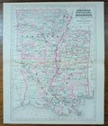 Antique 1885 Arkansas Louisiana Mississippi Map  Authentic Old Original Johnson