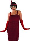 Women s Fringed Red Flapper Dress   Gloves 1920s Charleston Gatsby Costume S-3xl