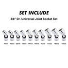 3 8  Drive Universal Joint Socket Set 10 Pcs Flex Socket Set 6point Cr-v 10-19mm