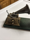 Cast Iron Nipper Dog Figurine On Green Base  Rogers Foundry  Birmingham