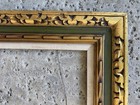 Vintage Carved Wood   Gilt Gold Picture Frame     Green Accents  Linen Liner
