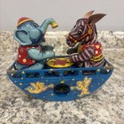 Vintage Japan Elephant   Donkey Animal See-saw Wind Up Toy Tin Litho W Box