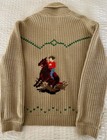 Vintage Hand-knit Western Cowishan-style Wool Sweater-cowboy   Horse Motif 1960s