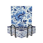 Coasters Set Of 6  Coasters For Drinks Absorbent Stone With Holder  Blue And    