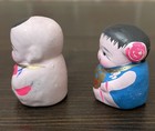 Set Of 2 Small Asian Clay Dolls In Traditional Folk Costumes