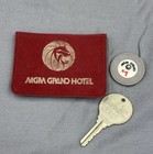 Vintage Lot Mgm Grand Hotel Memorabilia Key Poker Chip Id Card Holder Las Vegas