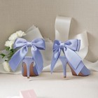 Blue Satin Slingback Heels Bow Stiletto Pumps Wedding Bridal Shoes Size 7 New