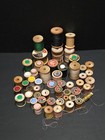 Lot Of 50   Wooden Thread Spools Estate Cotton Silk Huge Various Colors Vintage