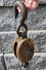 Antique Old Nautical 11  Wood Ship Pulley With Rope Wheel And Hook