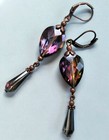 Colorized Burgundy Black Dangle Crystal Earring Copper Leverback Handmade Xcba