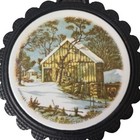 Currier   Ives Cast Iron Ceramic Trivet Set  2  Homestead Wilderness Winter