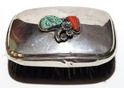 Rare Sterling Silver Clothing Brush W navajo Turquoise Coral Feather Decoration