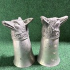 2 Vintage Pewter Fox Head Stirrup Cups