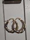 14k Yellow Gold Twisted Round Hoop Earrings Latch Back Signed No Stone